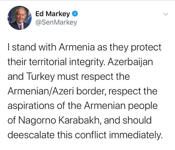 Սենատոր Էդվարդ Մարքին և Կոնգրեսի հայկական հարցերի հանձնախմբի համանախագահը դատապարտել են Ադրբեջանի սադրիչ գործողությունները