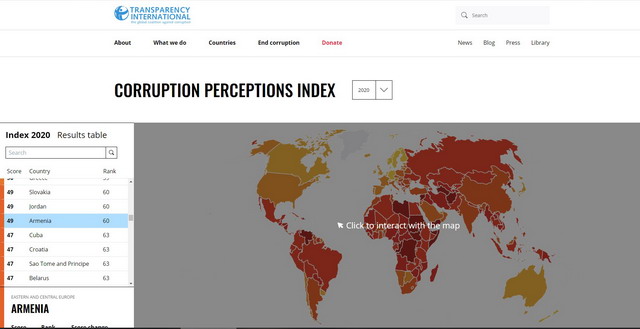 Կոռուպցիայի ընկալման ինդեքսում Հայաստանը բարելավել է դիրքերը. Transparency International