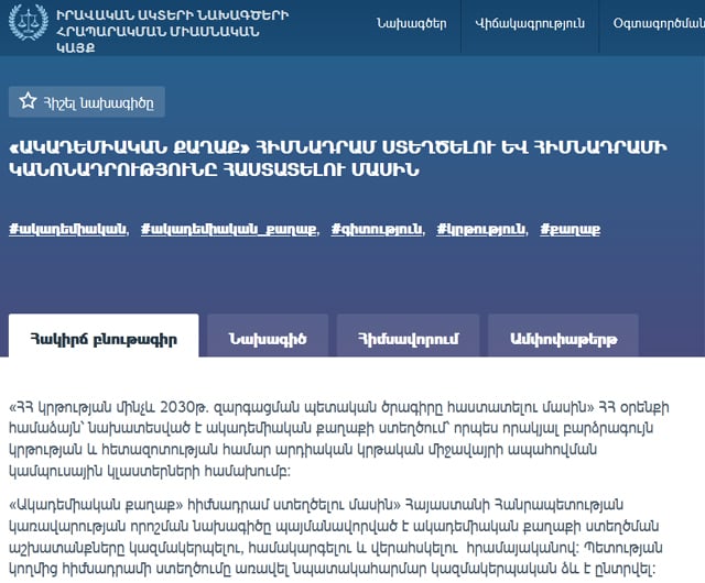 Պատմության 2 էջ՝ մեկ նիստում,  կամ Ակադեմիական քաղաքի կառուցման համար  նոր հիմնադրամ կստեղծվի