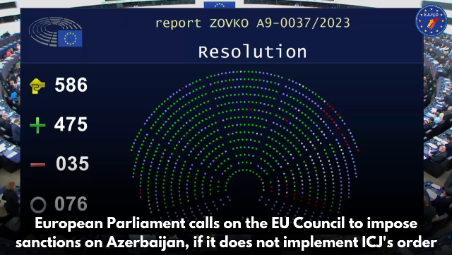 Եվրախորհրդարանը ԵՄ խորհրդին կոչ է անում պատժամիջոցներ կիրառել Ադրբեջանի նկատմամբ, եթե չկատարի Արդարադատության միջազգային դատարանի որոշումը