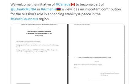 ՀՀ ԱԳՆ–ն ողջունել է Հայաստանում Եվրոպական քաղաքացիական դիտորդական առաքելության մաս դառնալու Կանադայի նախաձեռնությունը