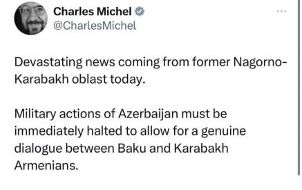 Ադրբեջանի ռազմական գործողությունները պետք է անհապաղ դադարեցվեն. Շառլ Միշել