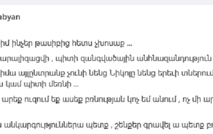 Նախաձեռնվել է քրեական վարույթ «Tatevik Virabyan» ֆեյսբուքյան օգտատիրոջ նկատմամբ