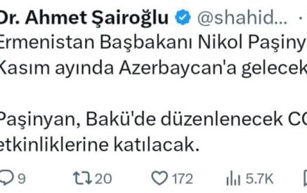 Ահմեթ Շաիրօղլու. Փաշինյանը նոյեմբերին մեկնելու է Ադրբեջան