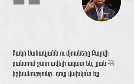 «Բակո Սահակյանը եւ մյուսները Բաքվի բանտում շատ ավելի ազատ են եւ անկախ, քան դուք ձեր ողջ իշխանությամբ այս արեւի տակ ձեր դիվանագիտական իմունիտետով ». Վարդան Օսկանյան